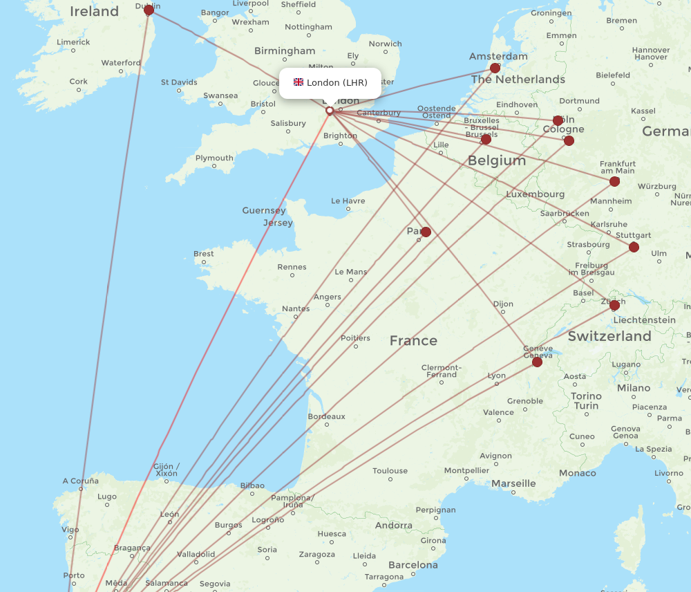 LHR to LIS flights and routes map