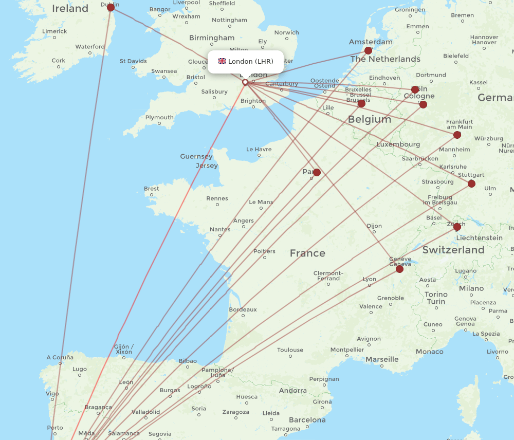 LHR to LIS flights and routes map