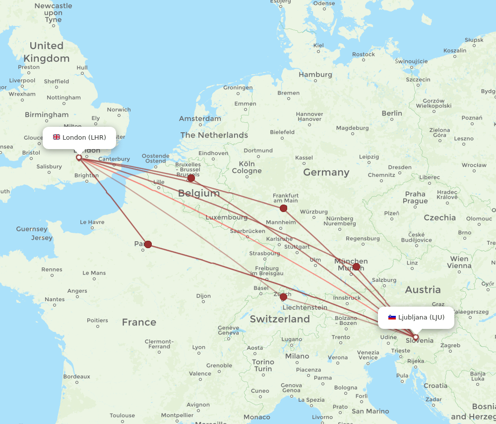 LHR to LJU flights and routes map