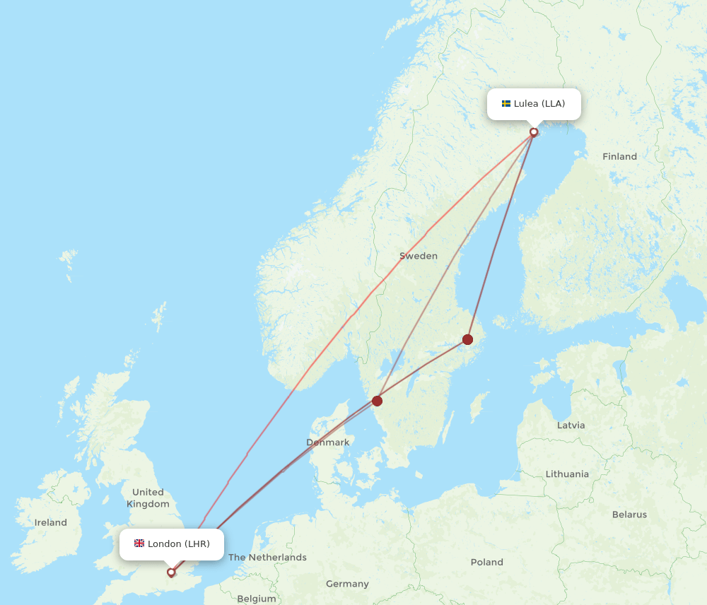 LHR to LLA flights and routes map