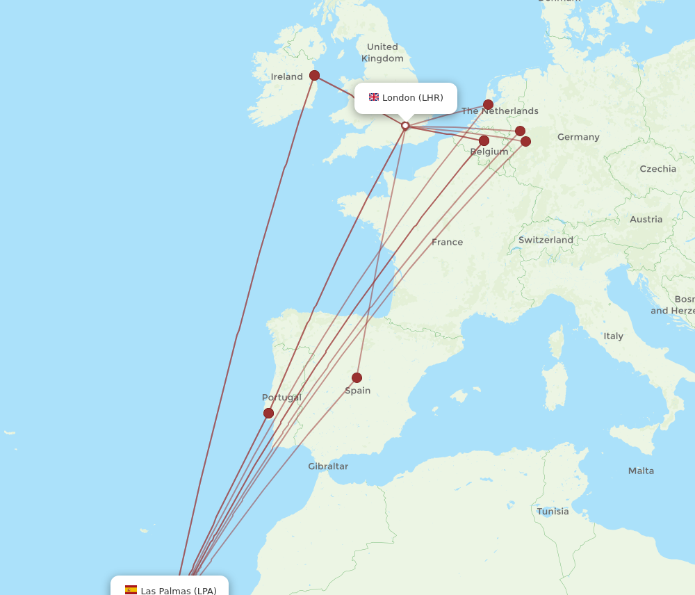 LHR to LPA flights and routes map