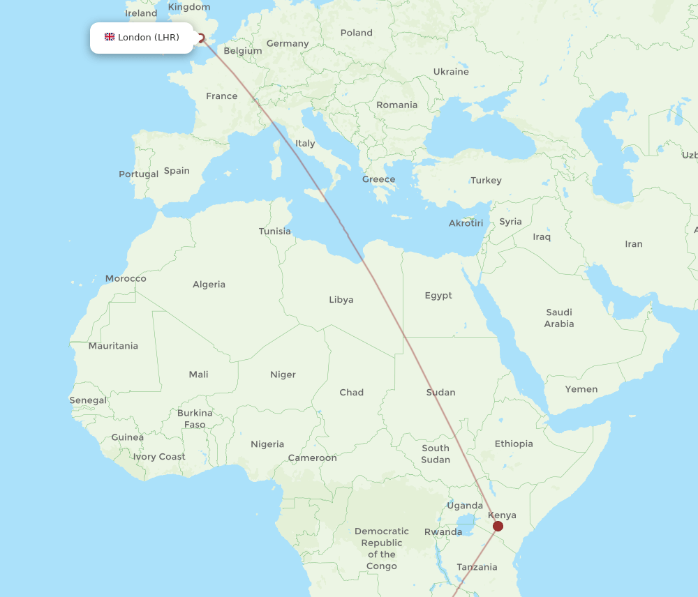 LHR to LVI flights and routes map