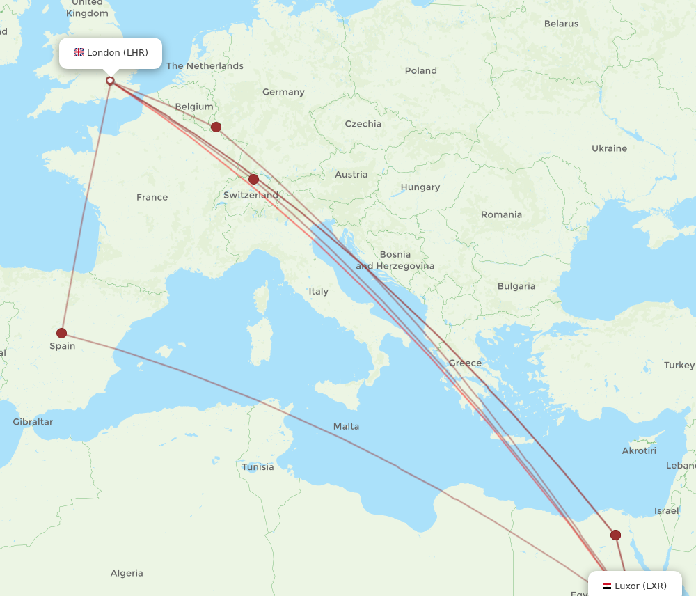 LHR to LXR flights and routes map