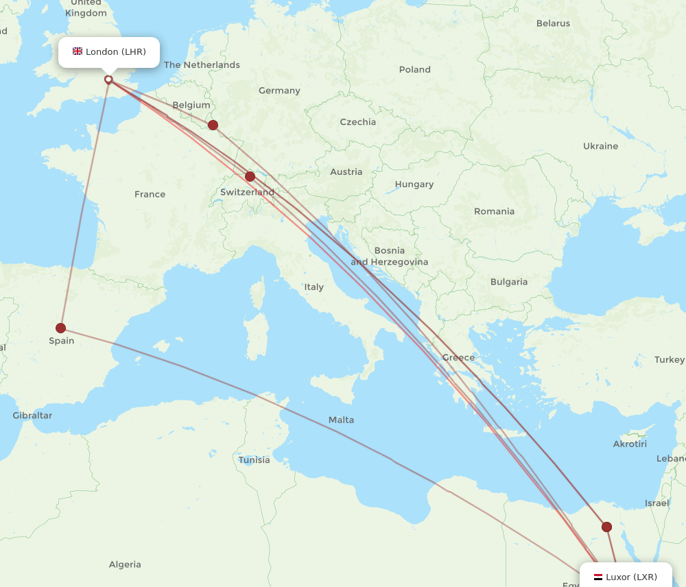 LHR-LXR flight routes