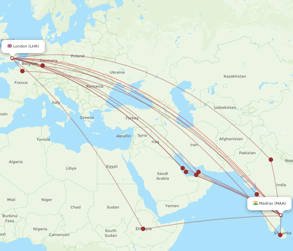 LHR-MAA flight routes