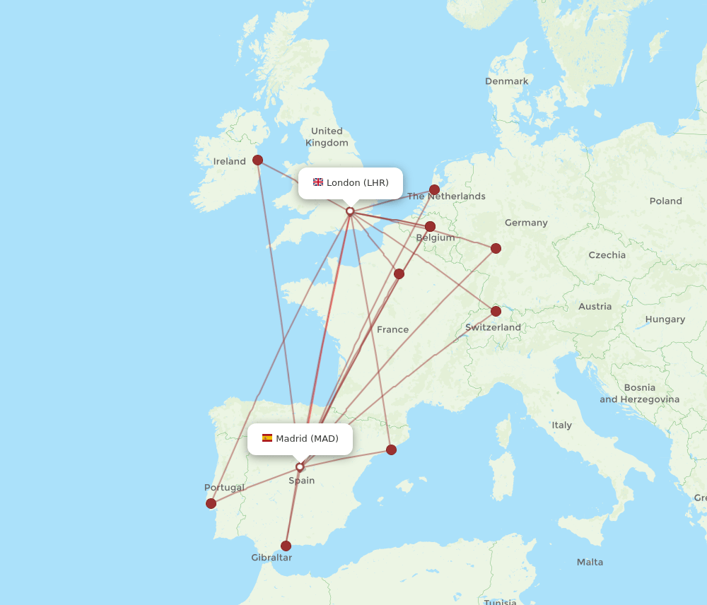 LHR to MAD flights and routes map