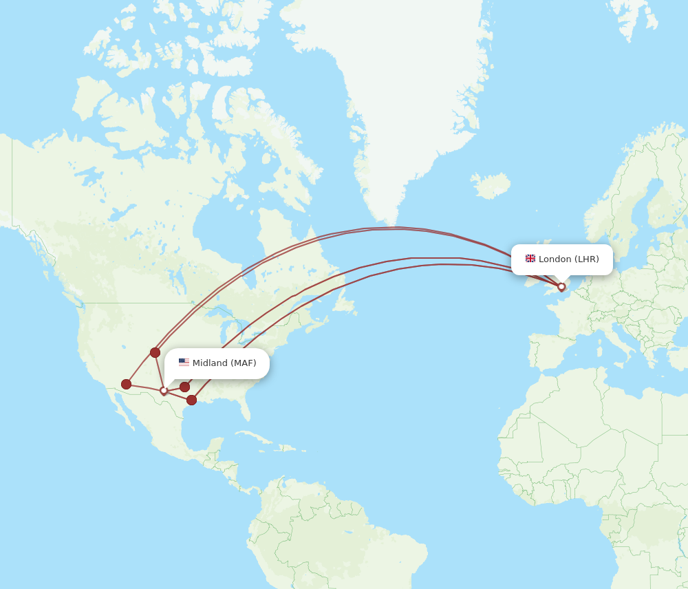 LHR to MAF flights and routes map