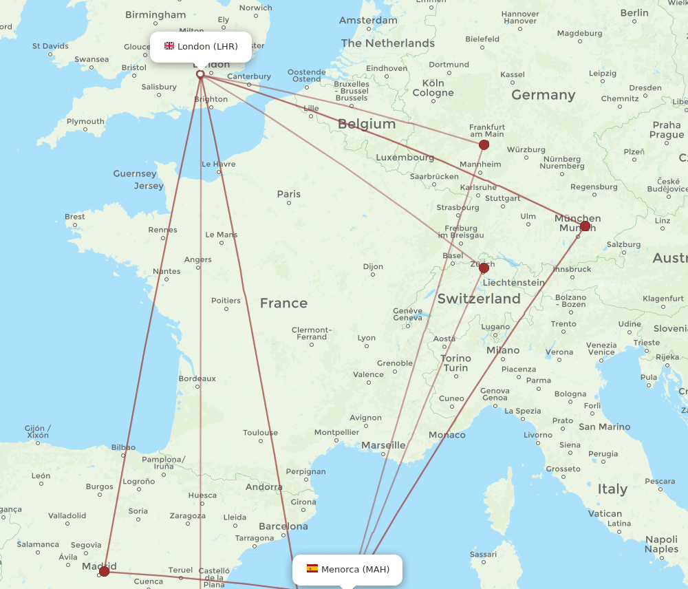 LHR-MAH flight routes