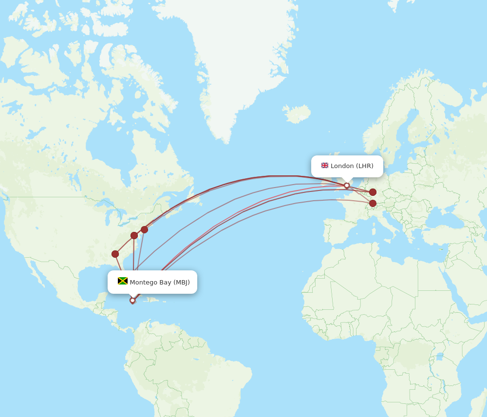 LHR to MBJ flights and routes map