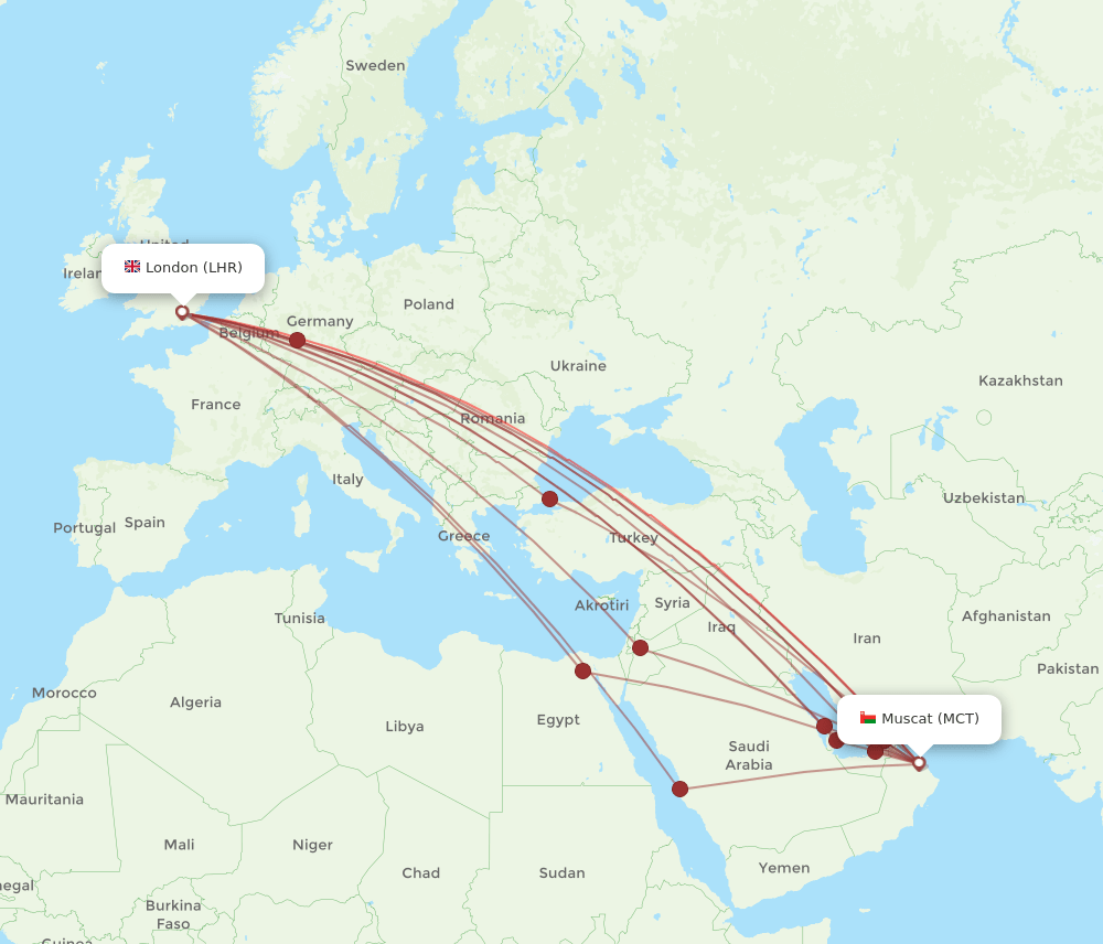 LHR-MCT flight routes