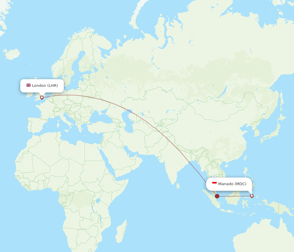 LHR to MDC flights and routes map