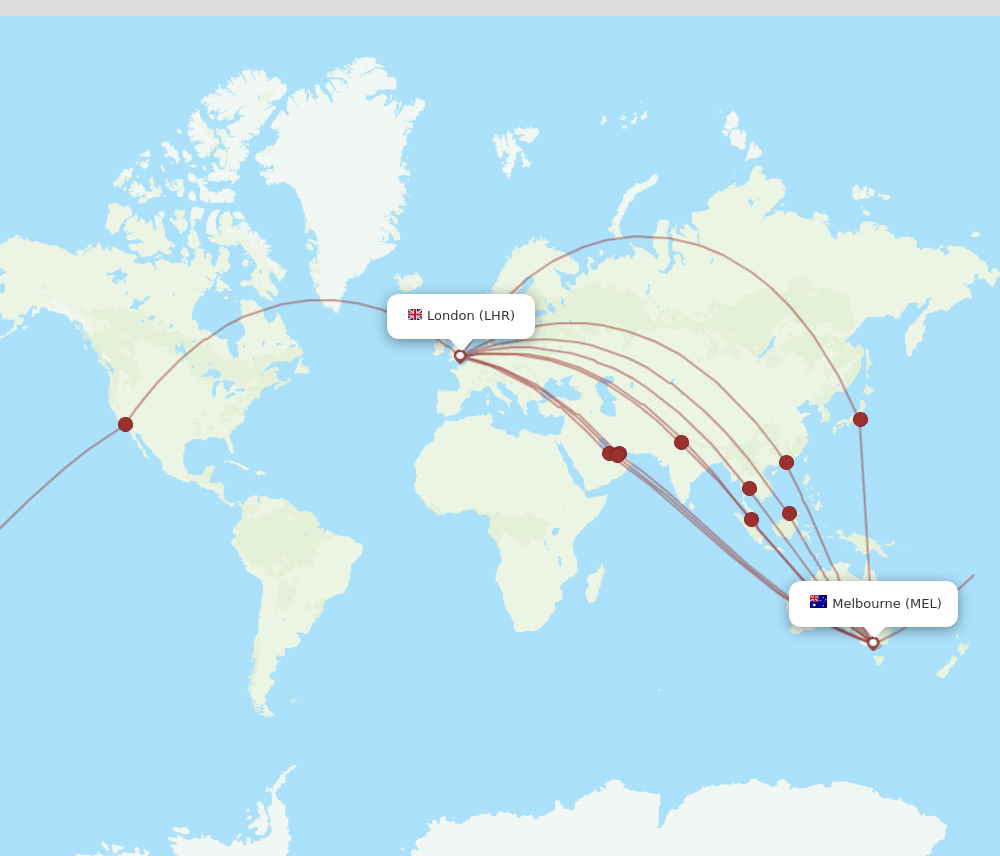 LHR to MEL flights and routes map