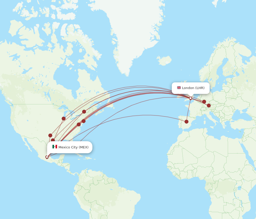 LHR-MEX flight routes