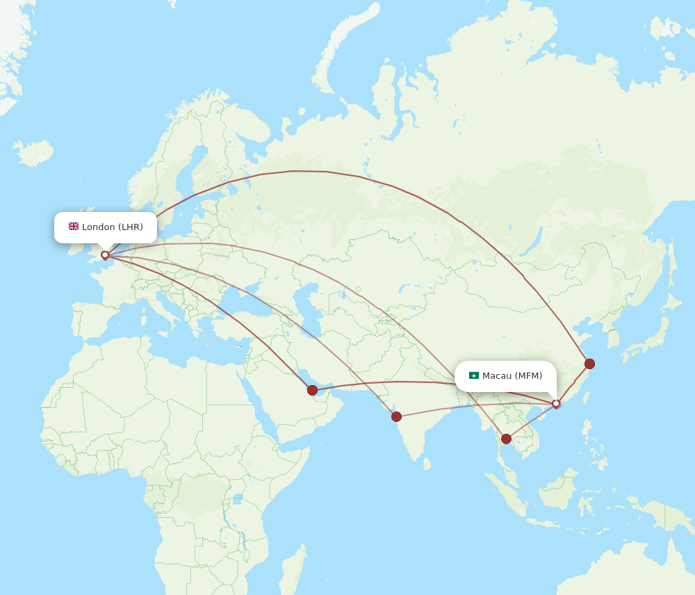 LHR to MFM flights and routes map