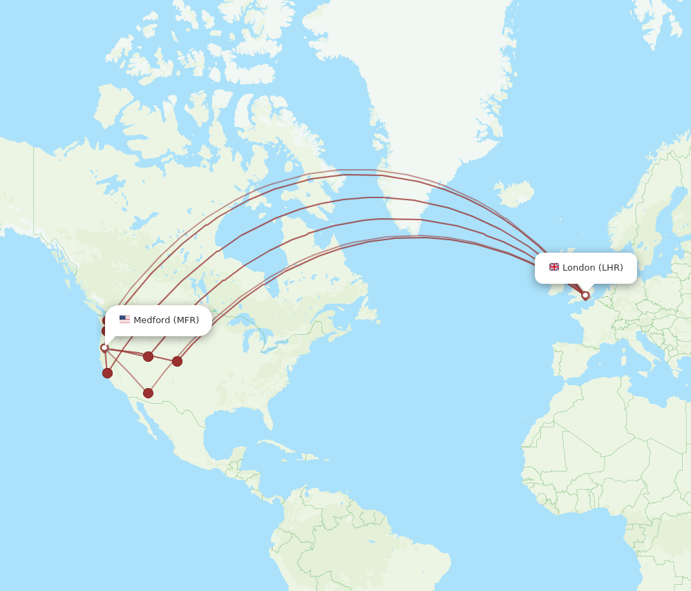 LHR-MFR flight routes