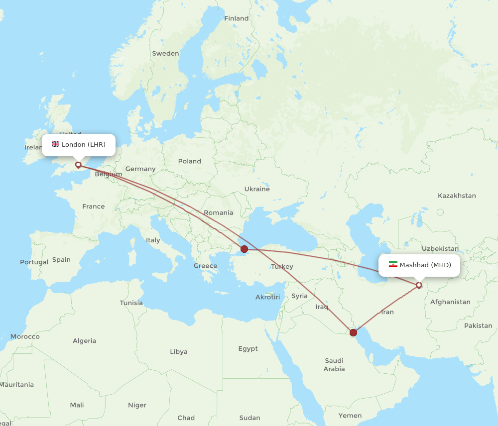 LHR-MHD flight routes