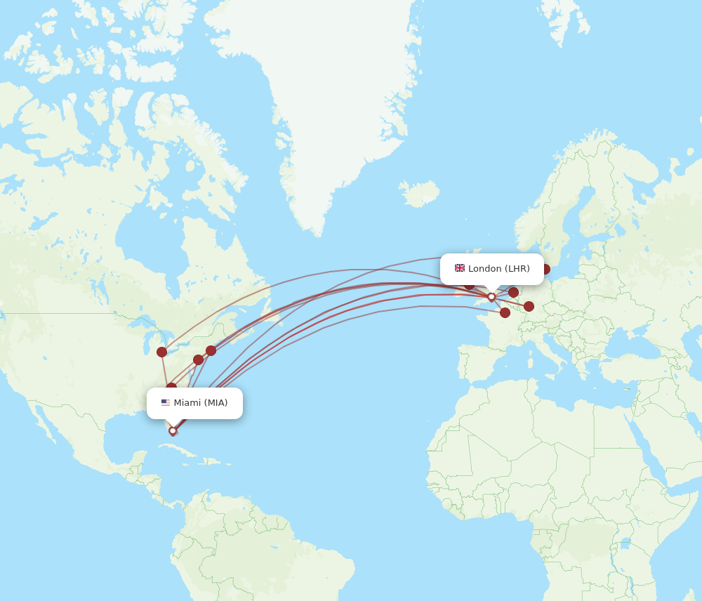 LHR to MIA flights and routes map