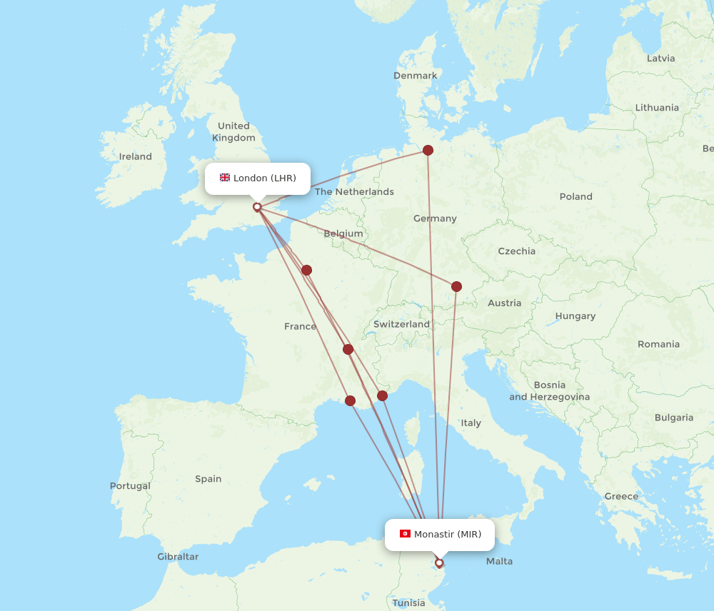 LHR-MIR flight routes