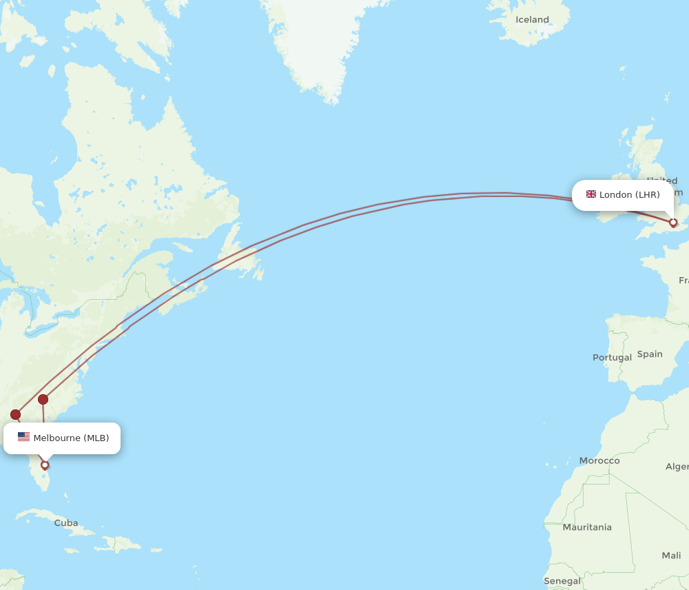 LHR-MLB flight routes