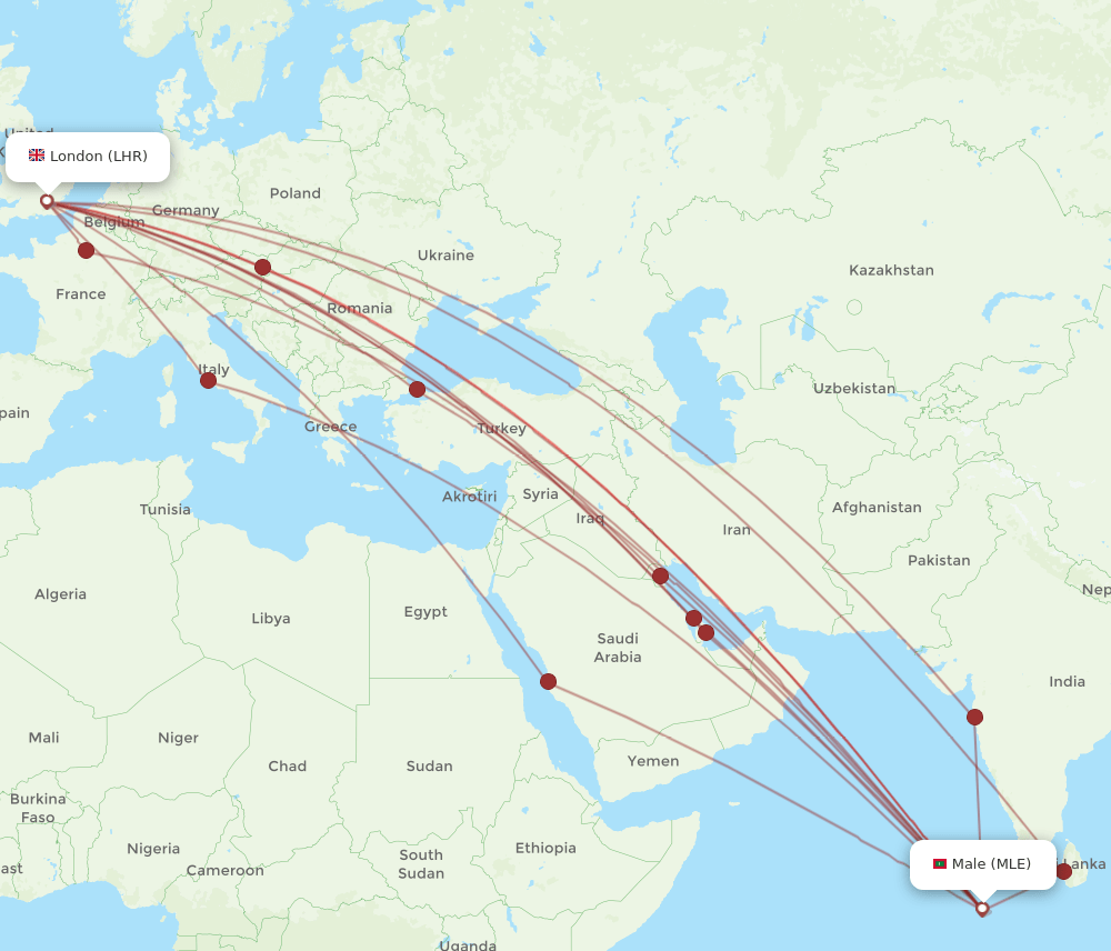 LHR to MLE flights and routes map