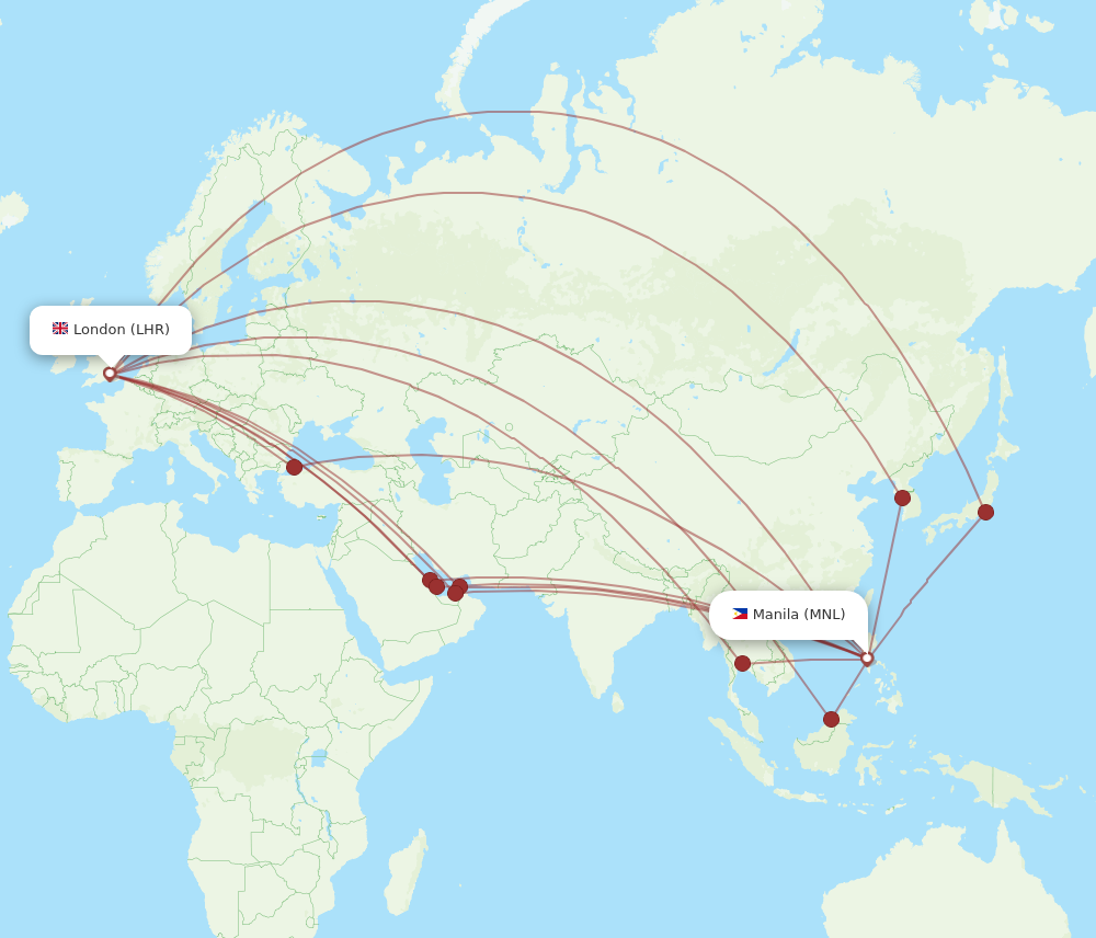 LHR to MNL flights and routes map
