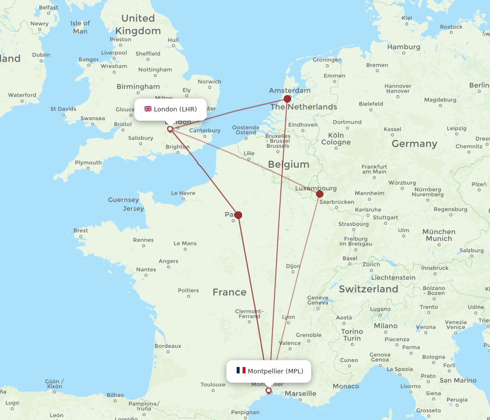 LHR to MPL flights and routes map