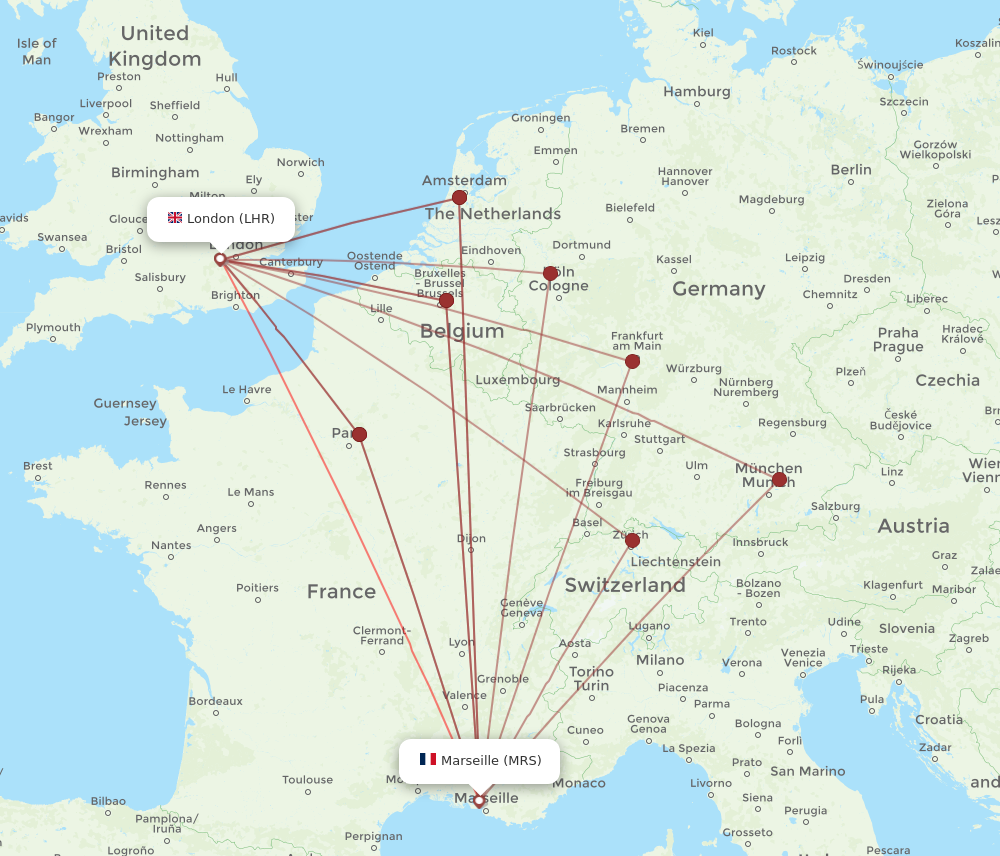 LHR to MRS flights and routes map