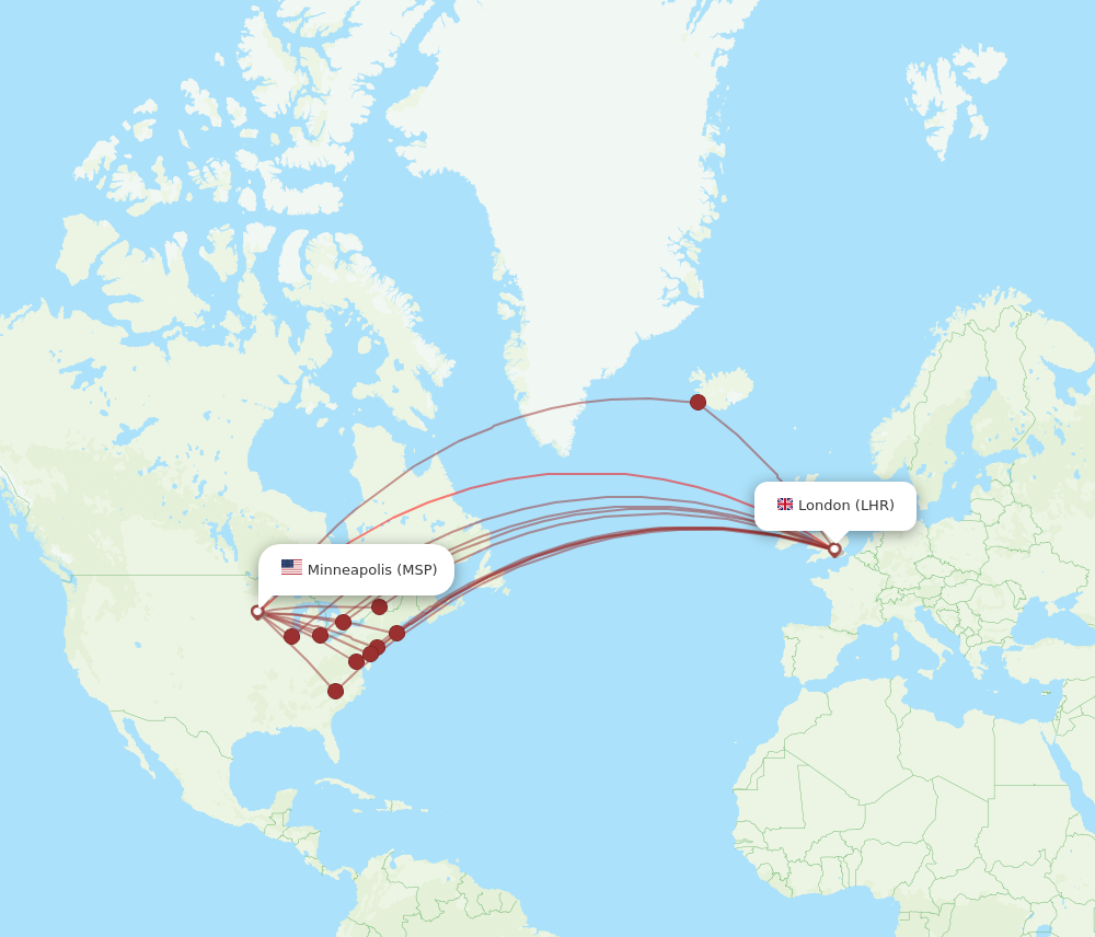 LHR to MSP flights and routes map
