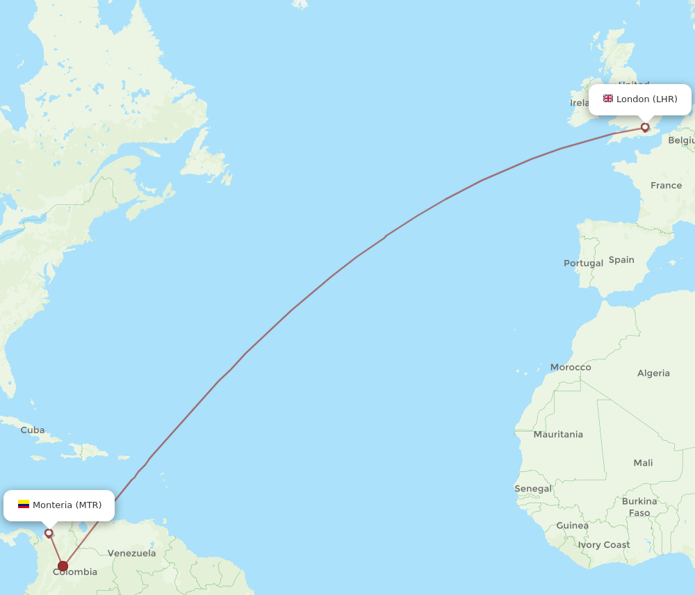 LHR to MTR flights and routes map