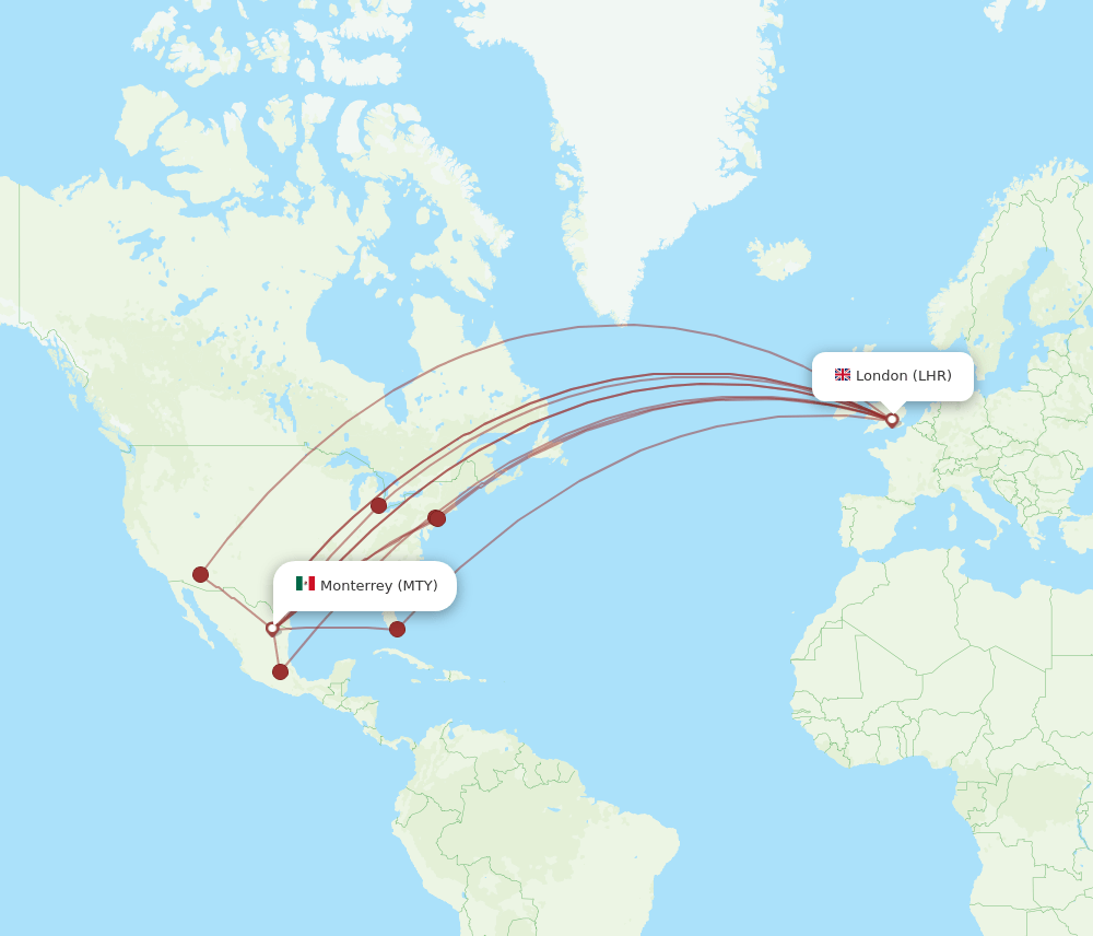 LHR-MTY flight routes