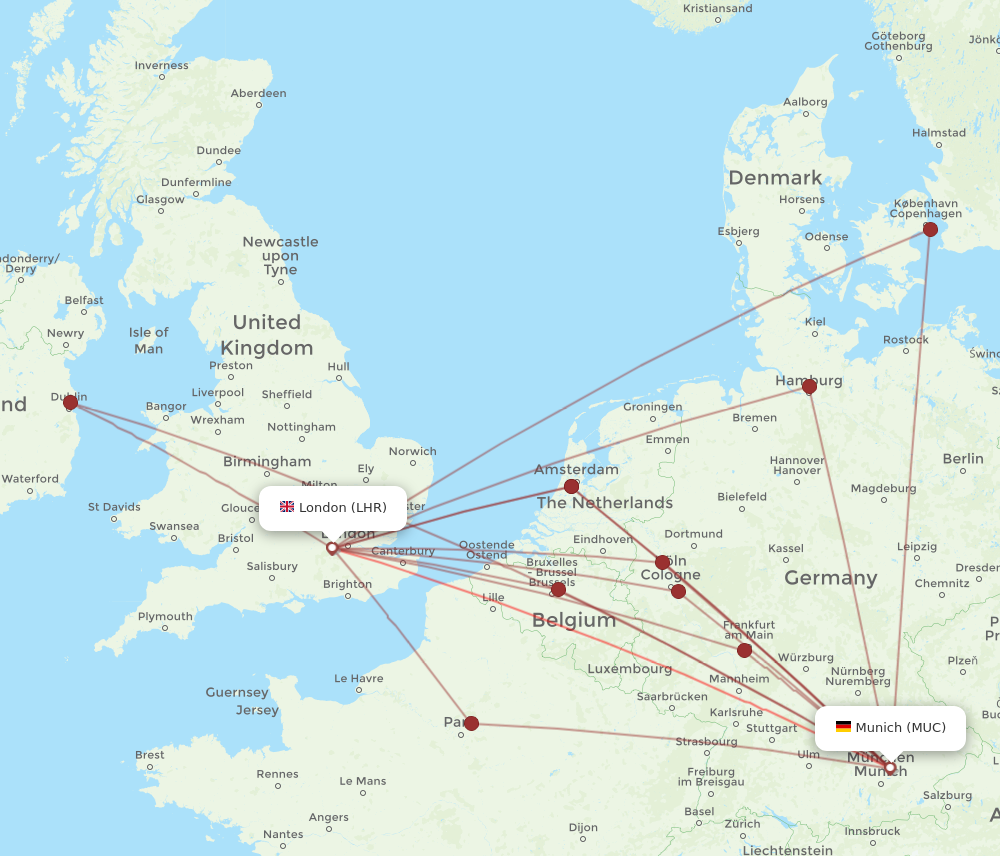 London - Munich route map and flight paths