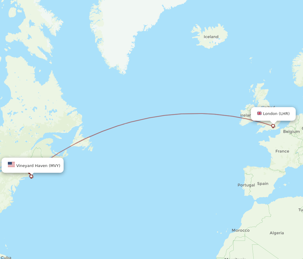 LHR to MVY flights and routes map