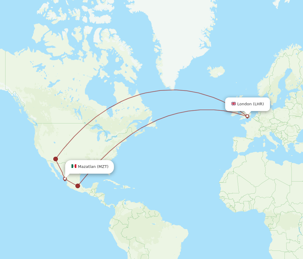 LHR-MZT flight routes