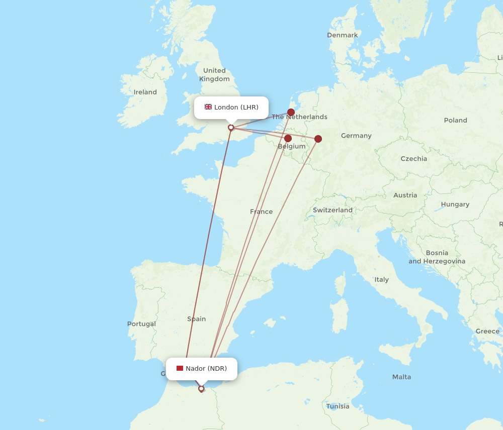 LHR-NDR flight routes