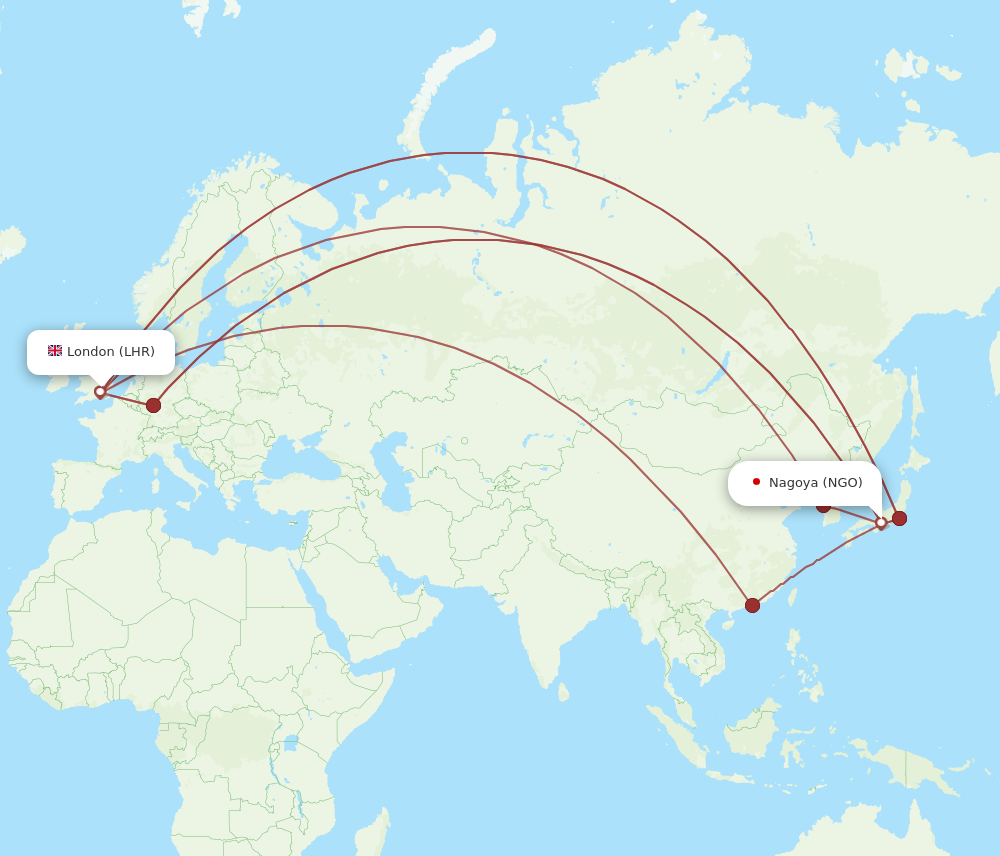 LHR to NGO flights and routes map