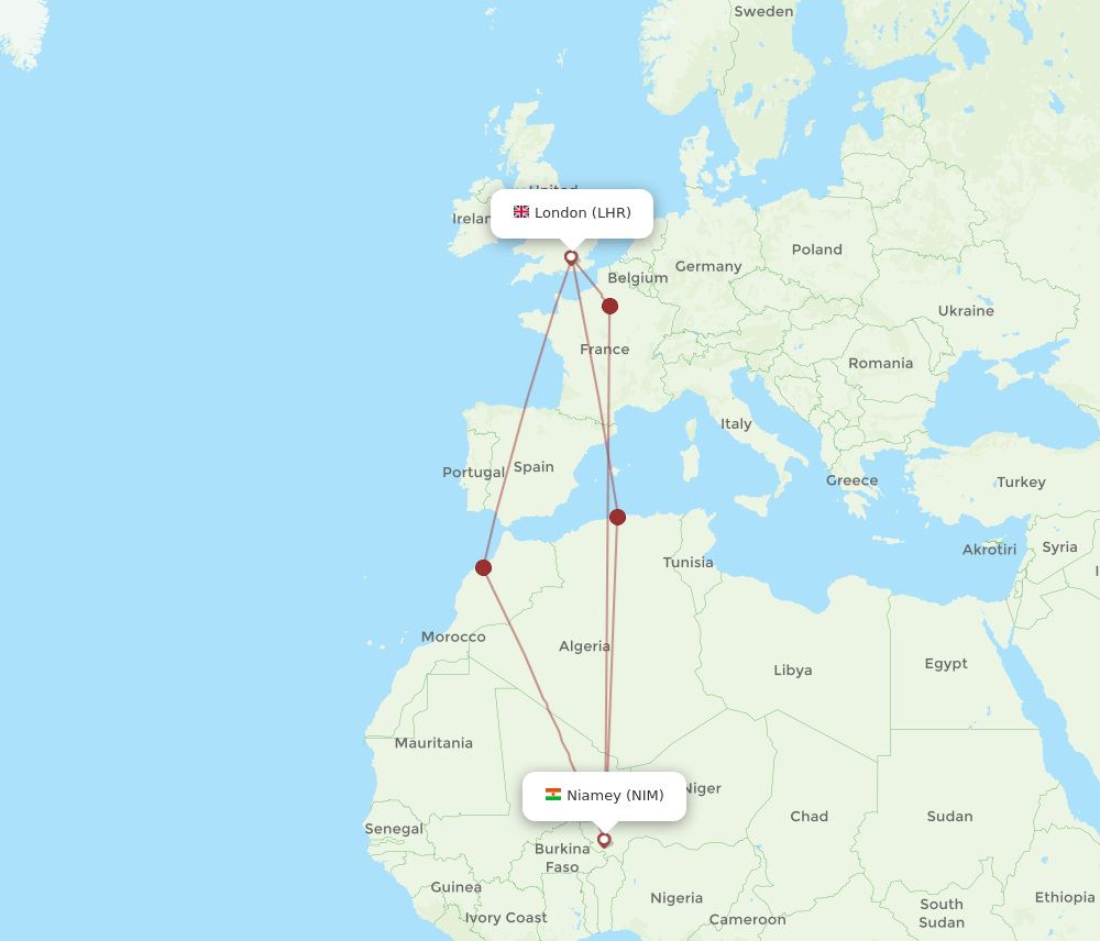 LHR-NIM flight routes