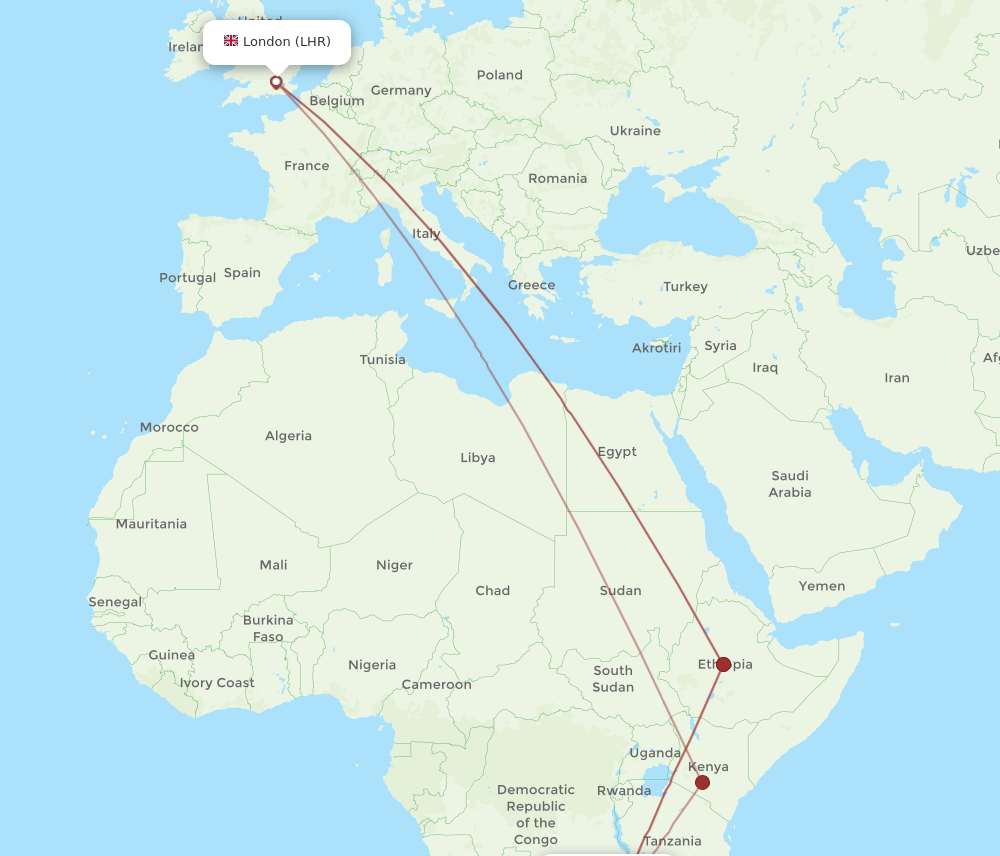 LHR to NLA flights and routes map