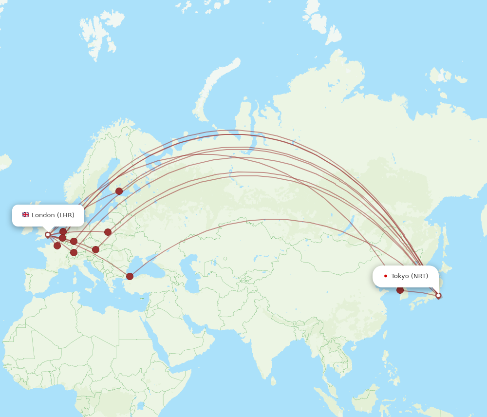 LHR to NRT flights and routes map