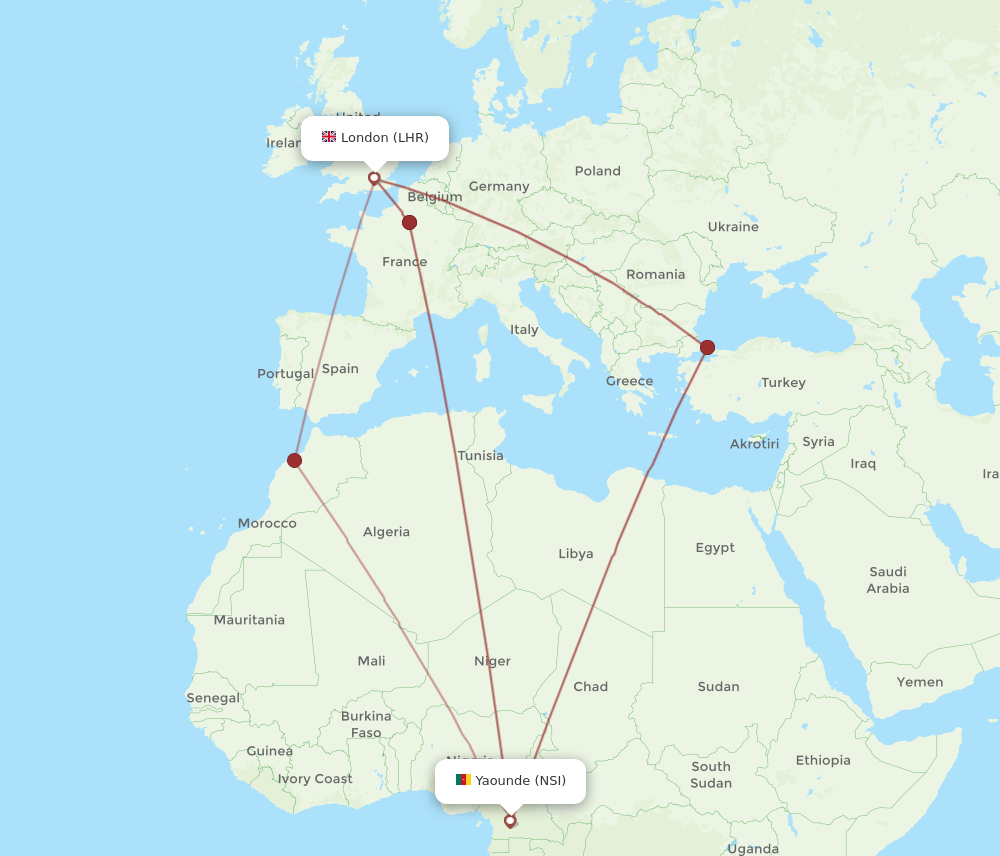 LHR-NSI flight routes