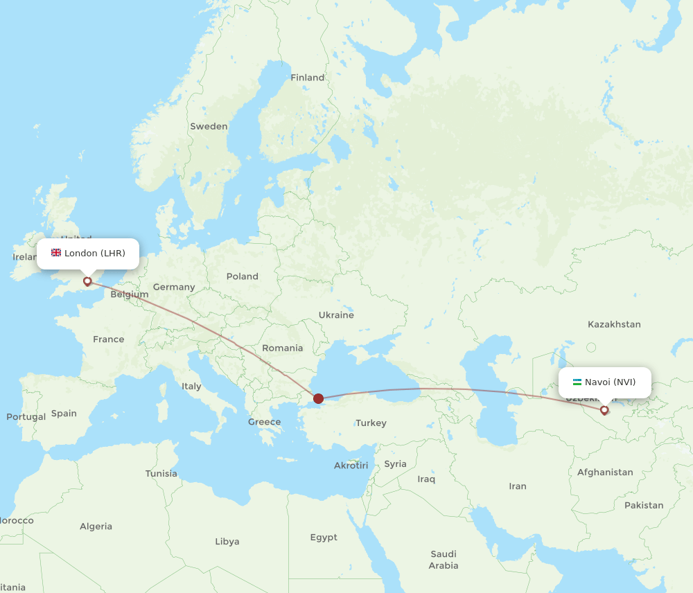 London - Navoi route map and flight paths