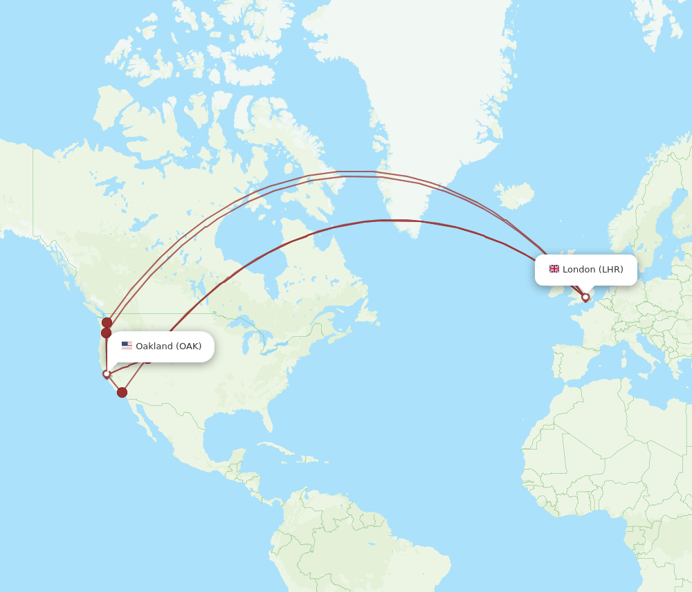 LHR to OAK flights and routes map