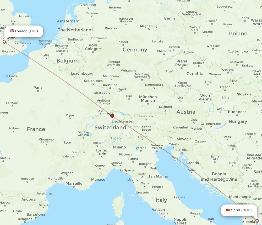 LHR to OHD flights and routes map
