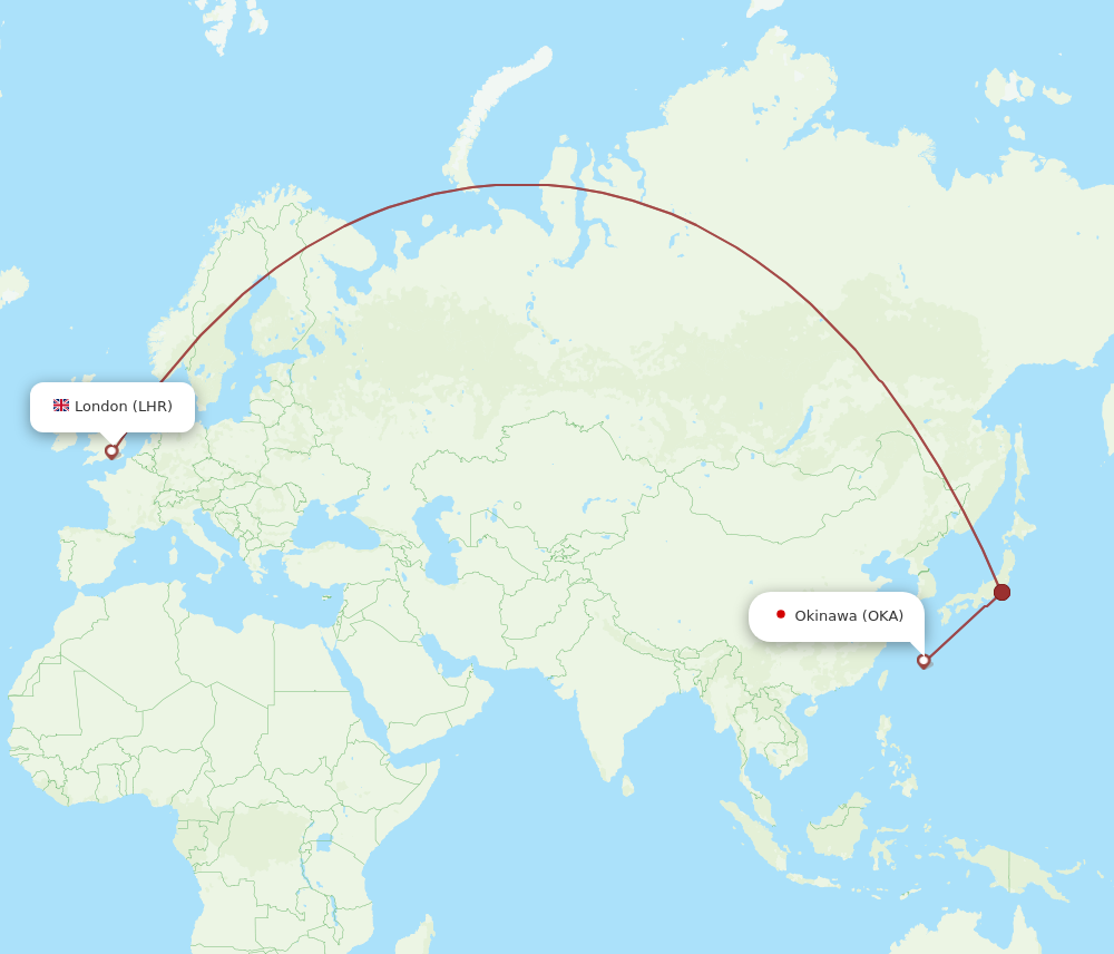 LHR to OKA flights and routes map