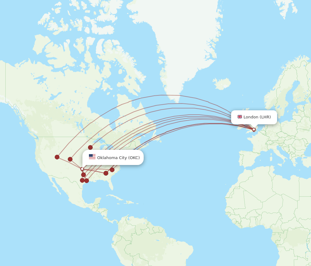 LHR-OKC flight routes