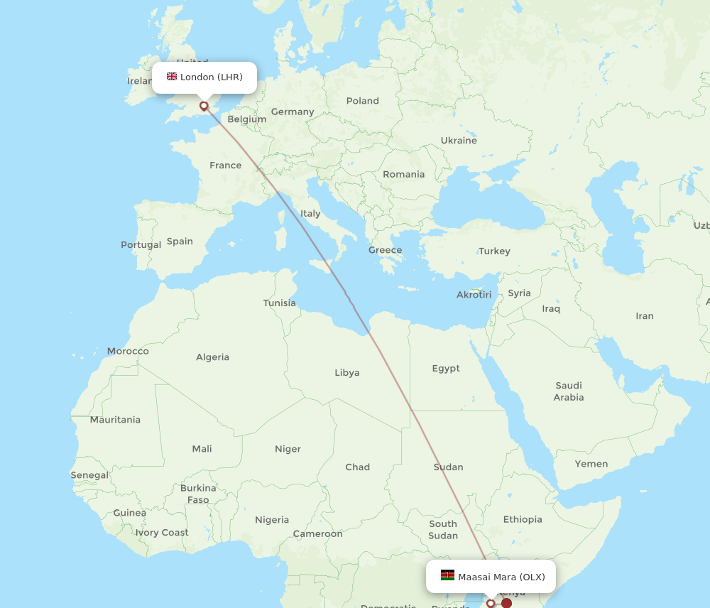 London - Maasai Mara route map and flight paths