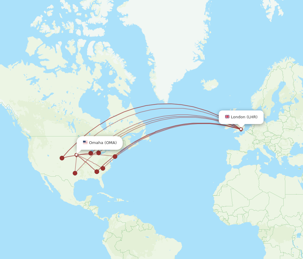 LHR to OMA flights and routes map