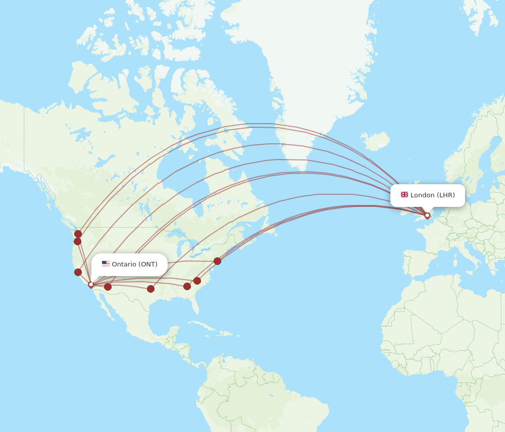 LHR to ONT flights and routes map