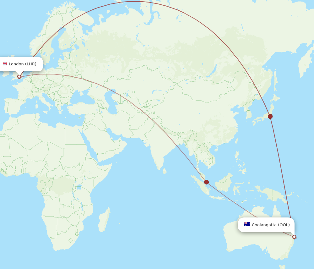 LHR to OOL flights and routes map