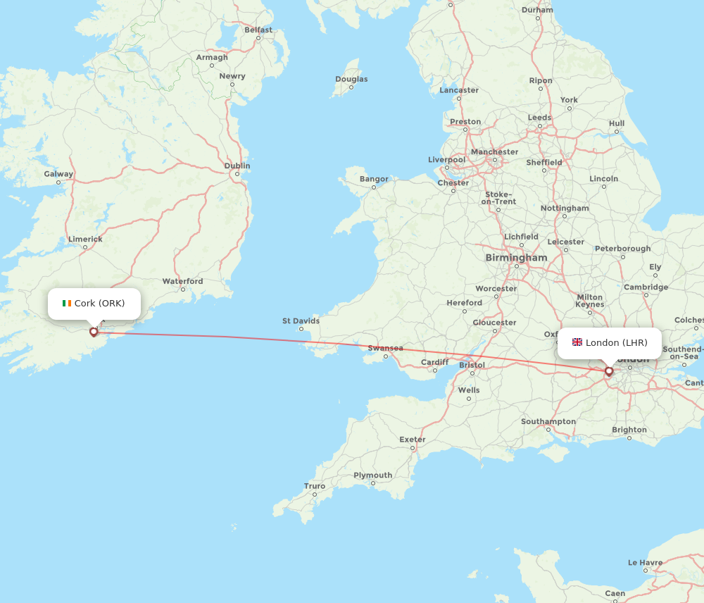 LHR to ORK flights and routes map