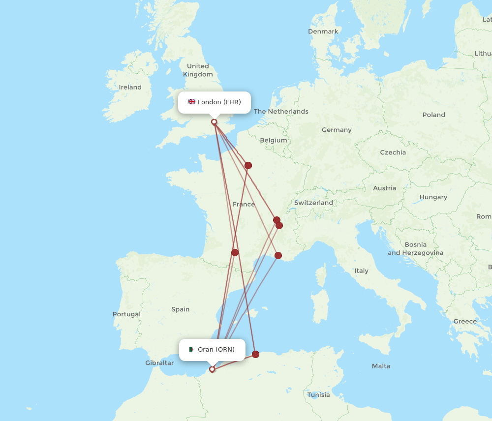 LHR-ORN flight routes